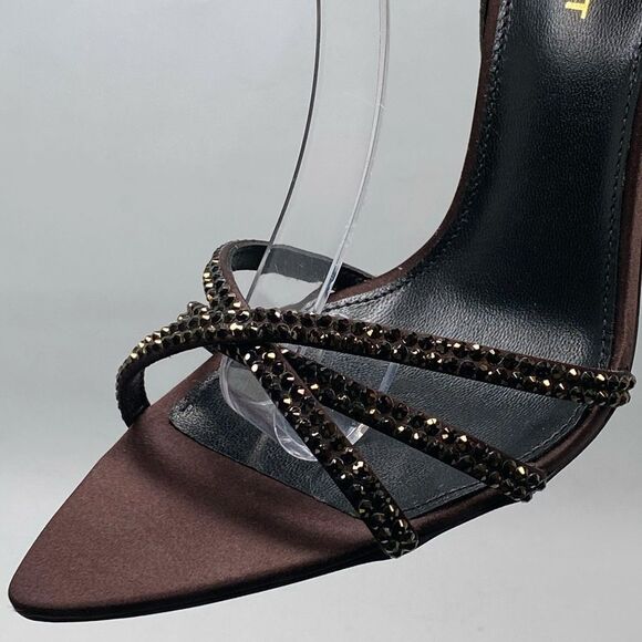 Saint Laurent Ava Sandals in Crepe Satin with Rhinestones size 37.5 - Picture 11 of 16